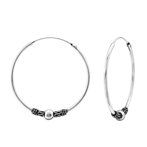 Sterling Silver Bali Hoops 30mm - Picture 1 of 5